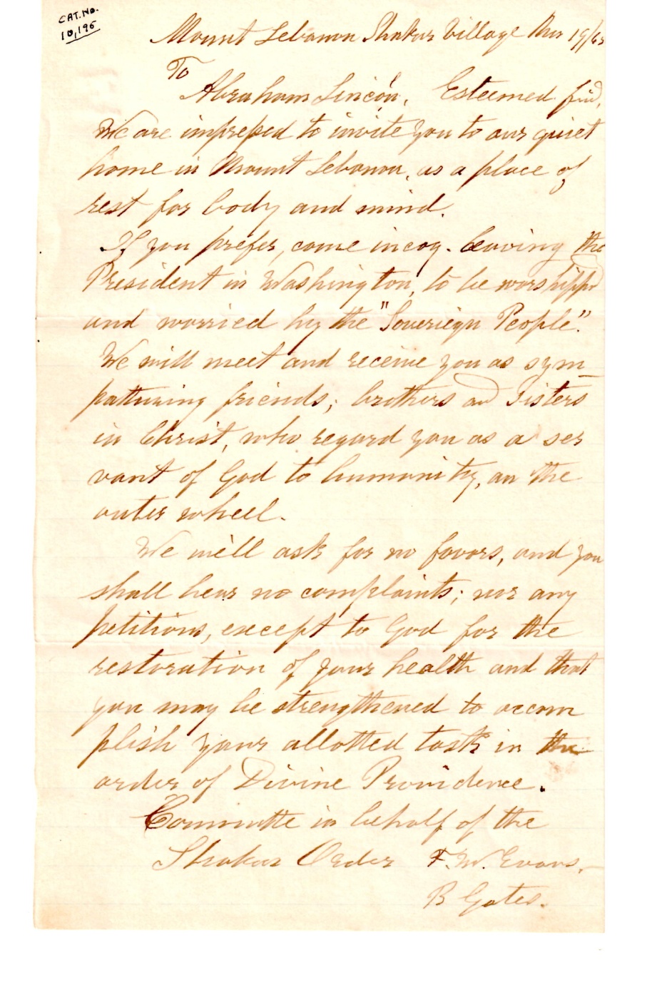 A letter written in brown ink on a piece of paper.