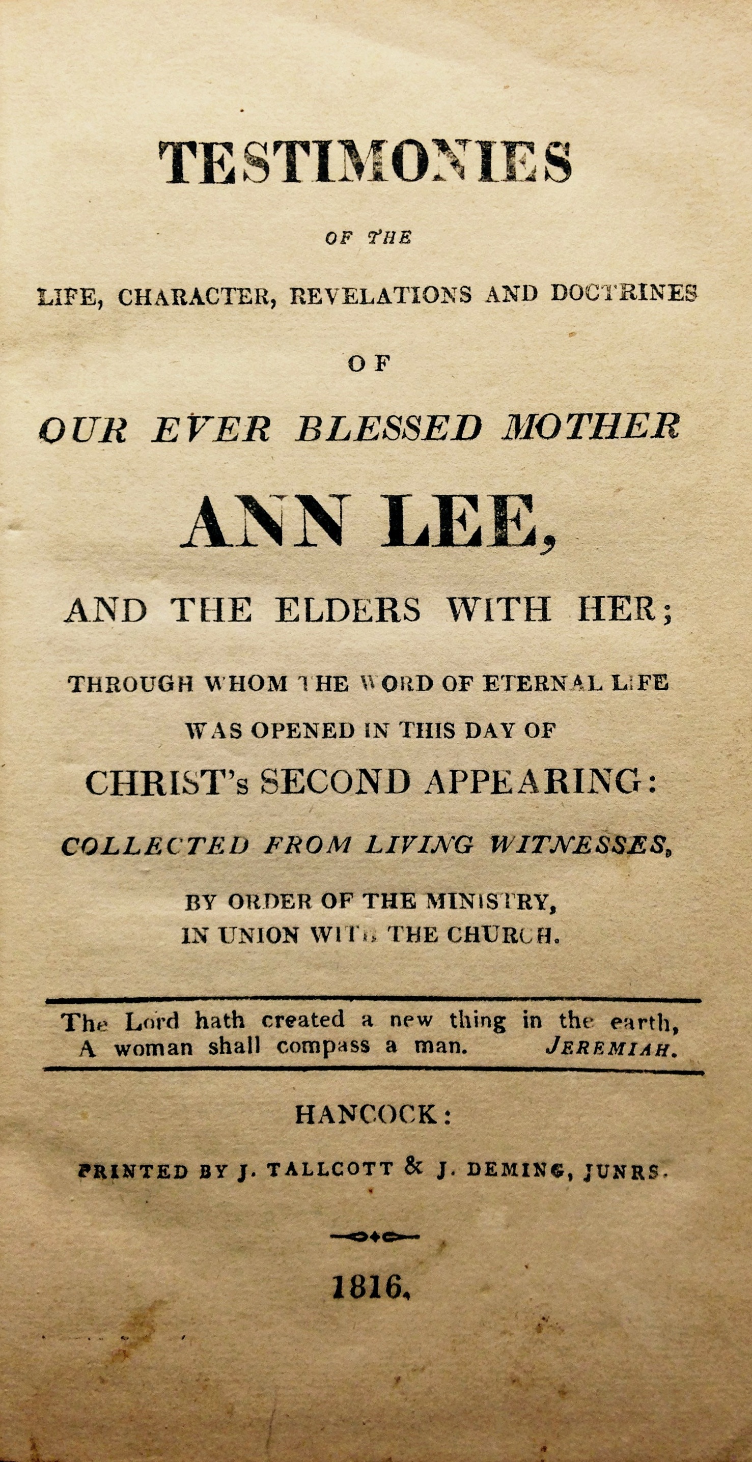 Testimonies of the life of ann lee.