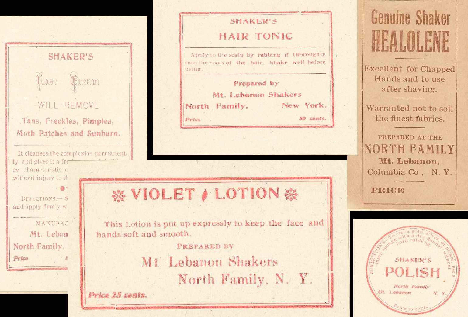 A collection of old - fashioned soaps and lotions.