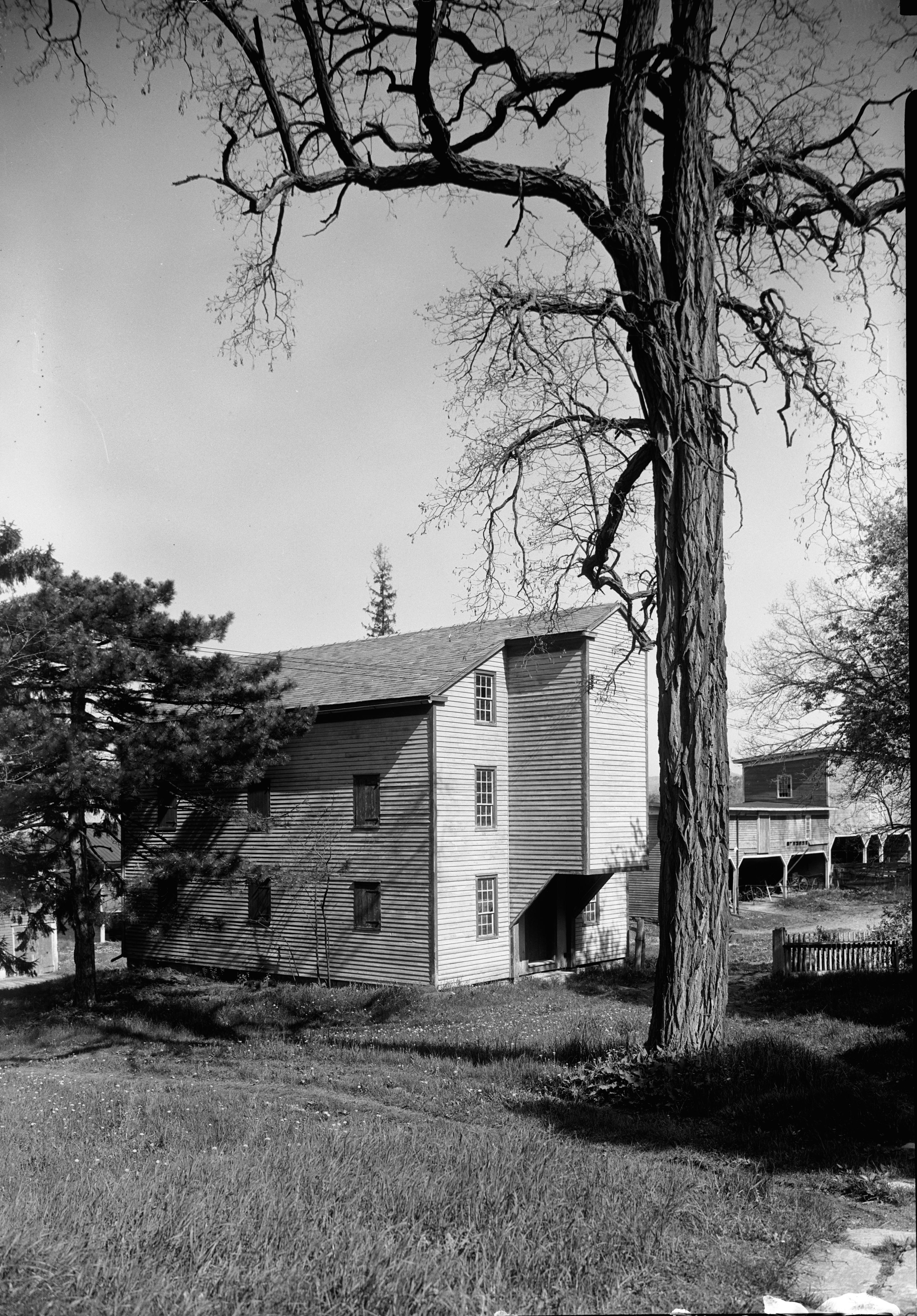 An old black and white photo of a building.