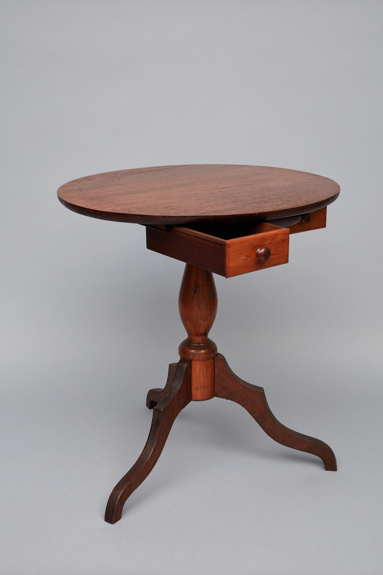 Two drawer sewing stand of mahogany and cherry, Enfield, CT