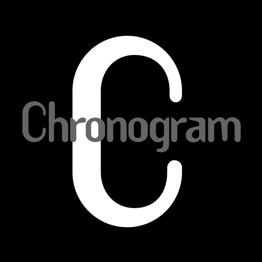 The image features the word "Chronogram" in gray letters overlaying a large white capital letter "C" on a black background.